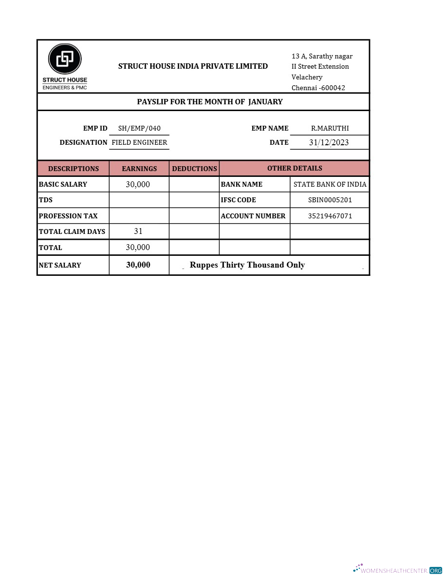 Download Struct House India payslip template in Word and PDF formats.pdf, 1 Photoshop template